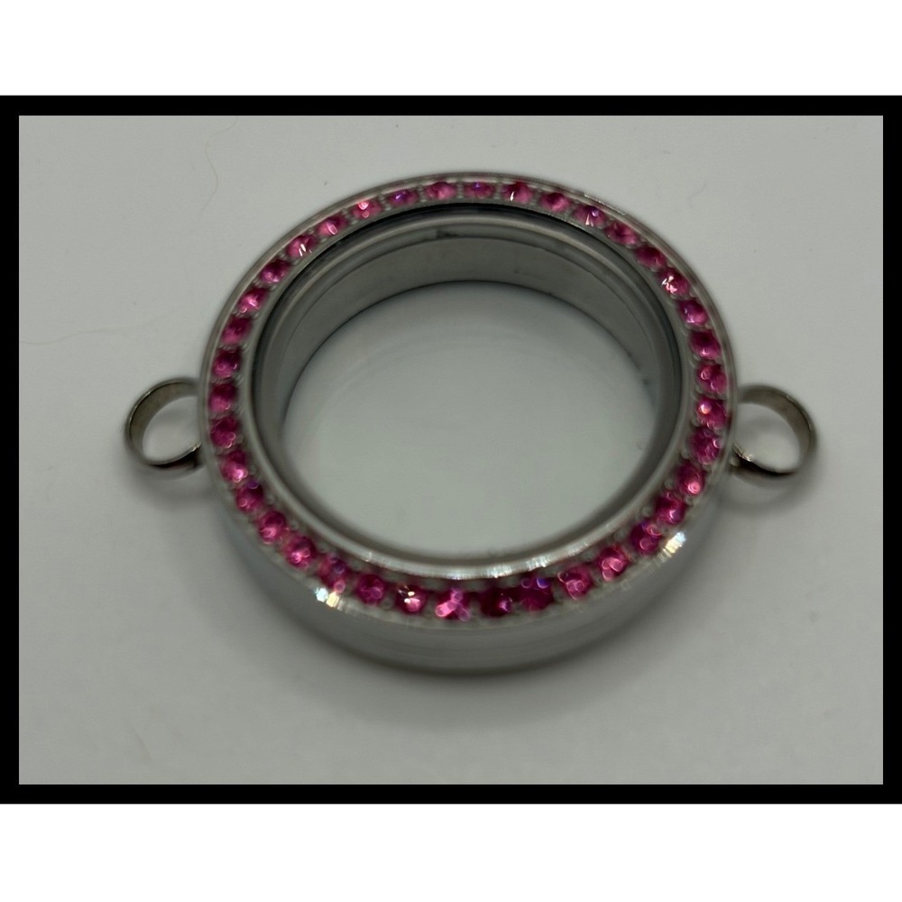 Origami Owl Locket Bracelet Face Medium‎ Silver Pink Crystal Charm